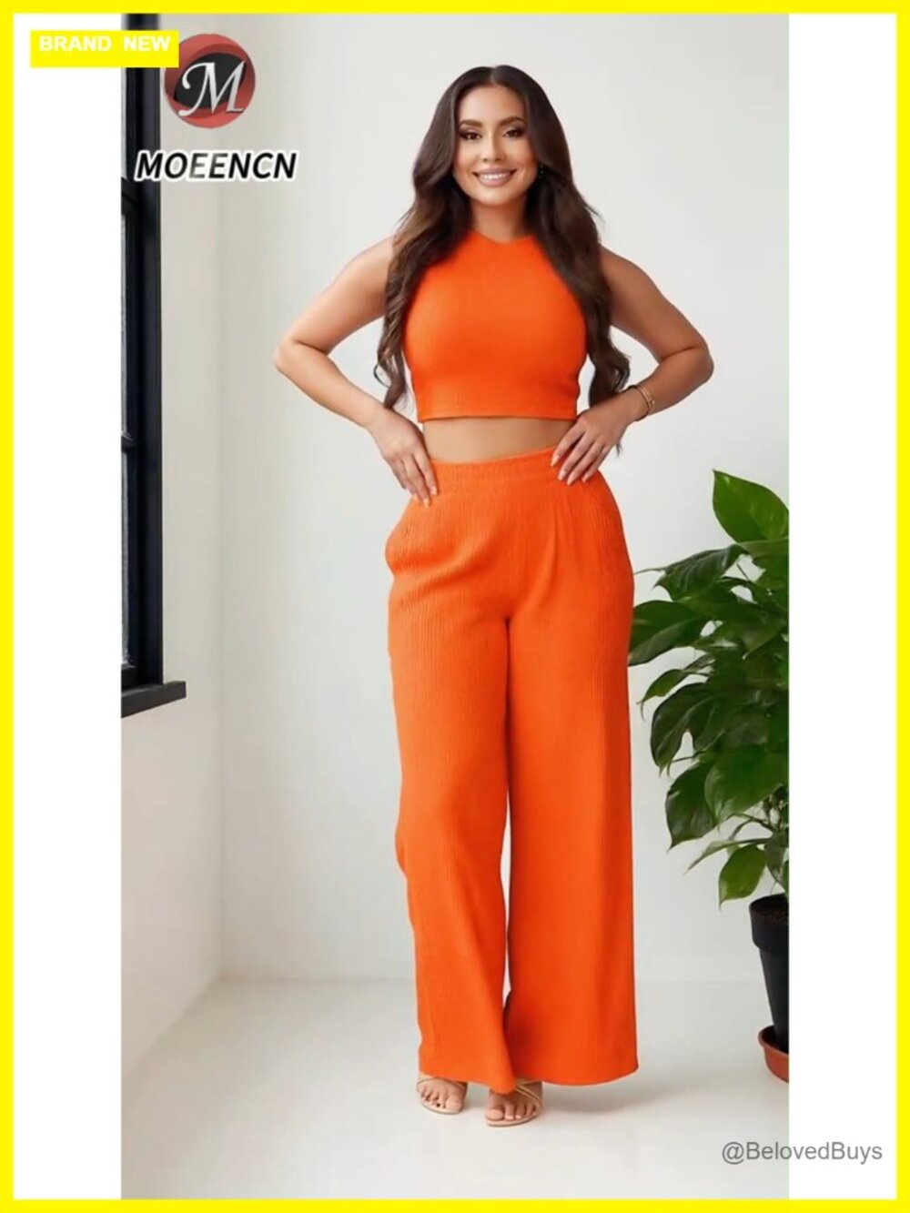 Women's 2 Piece Casual Lounge Set Ribbed Knit Crop Top Pants Tracksuit - Picture 7 of 7